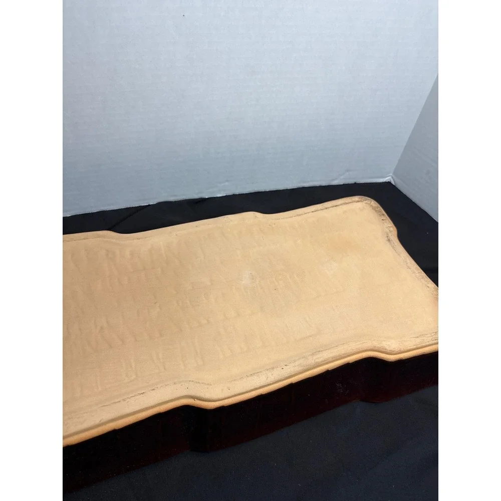 Rectangular Serving Platter Brown Rim Light Blue‎ Center Decorative Display Tray
